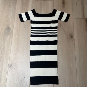 Bebe Black and White Bodycon Midi Dress